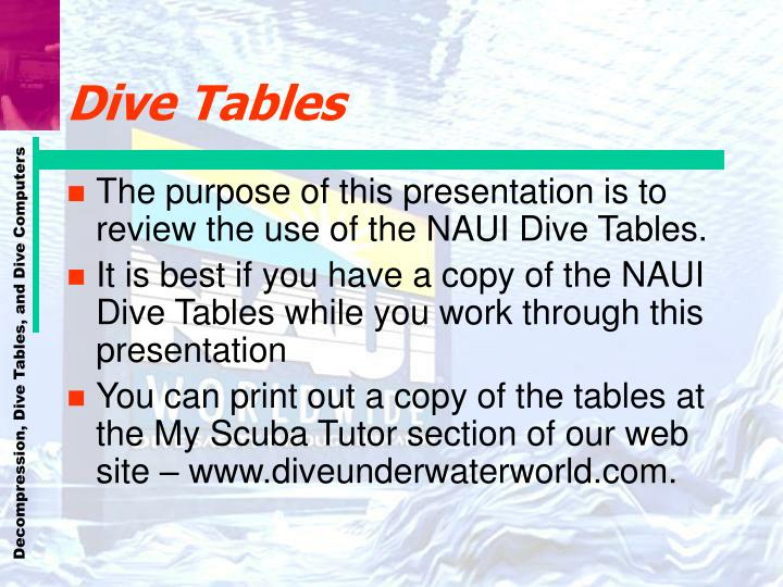 printable naui dive tables
